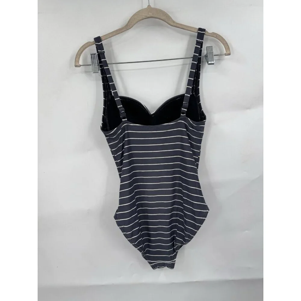 Bond Eye Australia One Piece Striped Swimsuit Women‎ 6 Grey Beach Resortwear